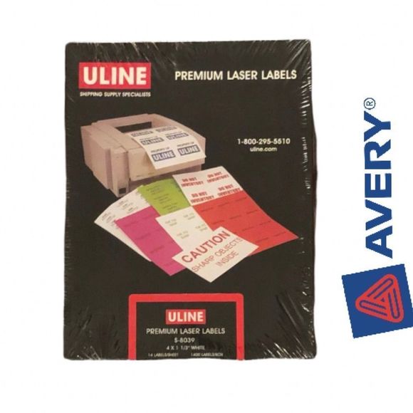 Uline Premium Laser Labels S-8039, White, 1400 labels, NWOT, sealed‎ and … - Picture 1 of 2